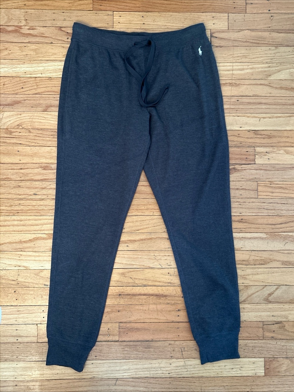POLO RALPH LAUREN Men's Waffle Knit Lounge Jogger Pants in Gray Large Drawstring